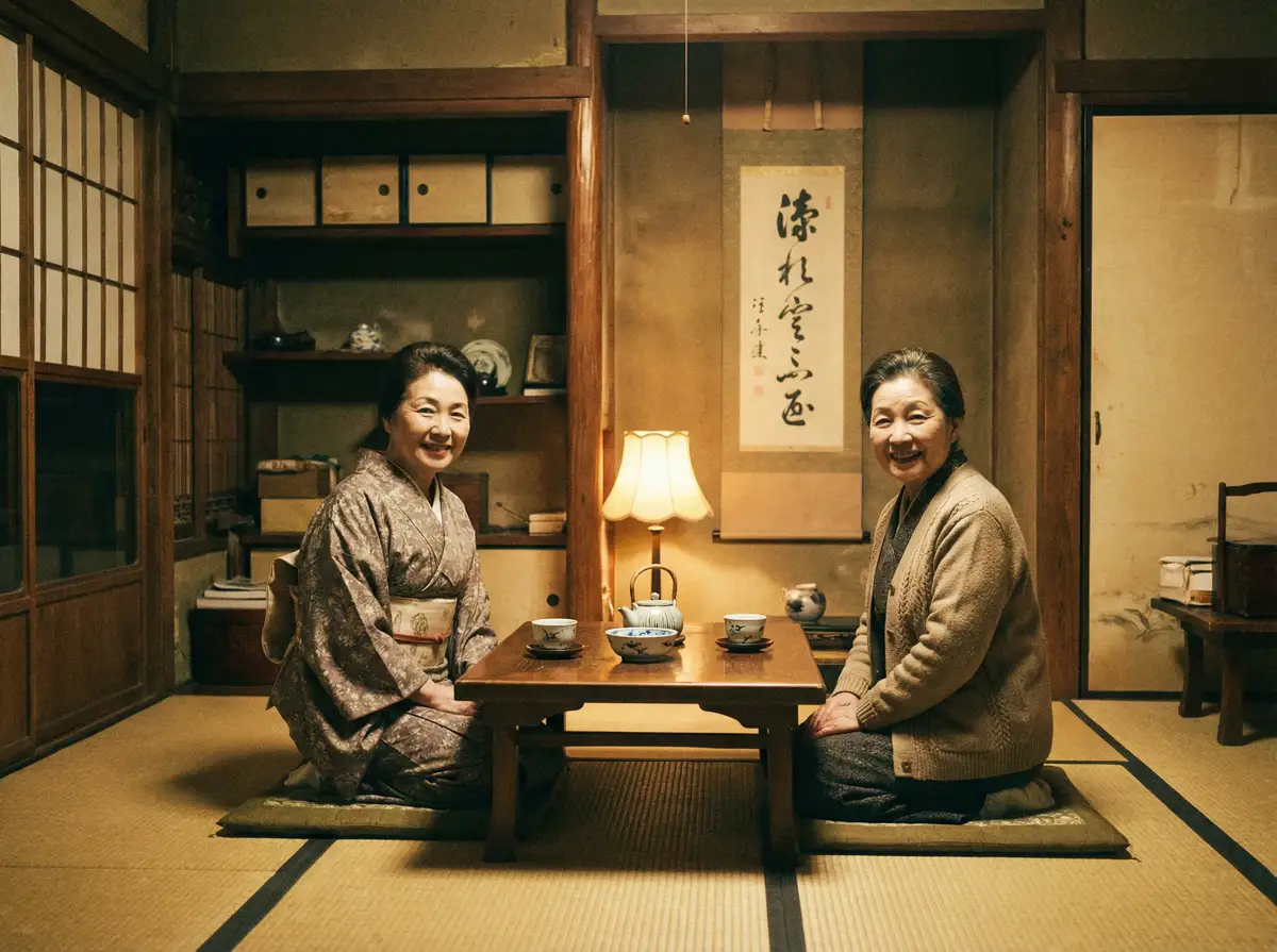 两位优雅的 茄子视频-高清视频|视频资源 在日式茶室中品茶交谈